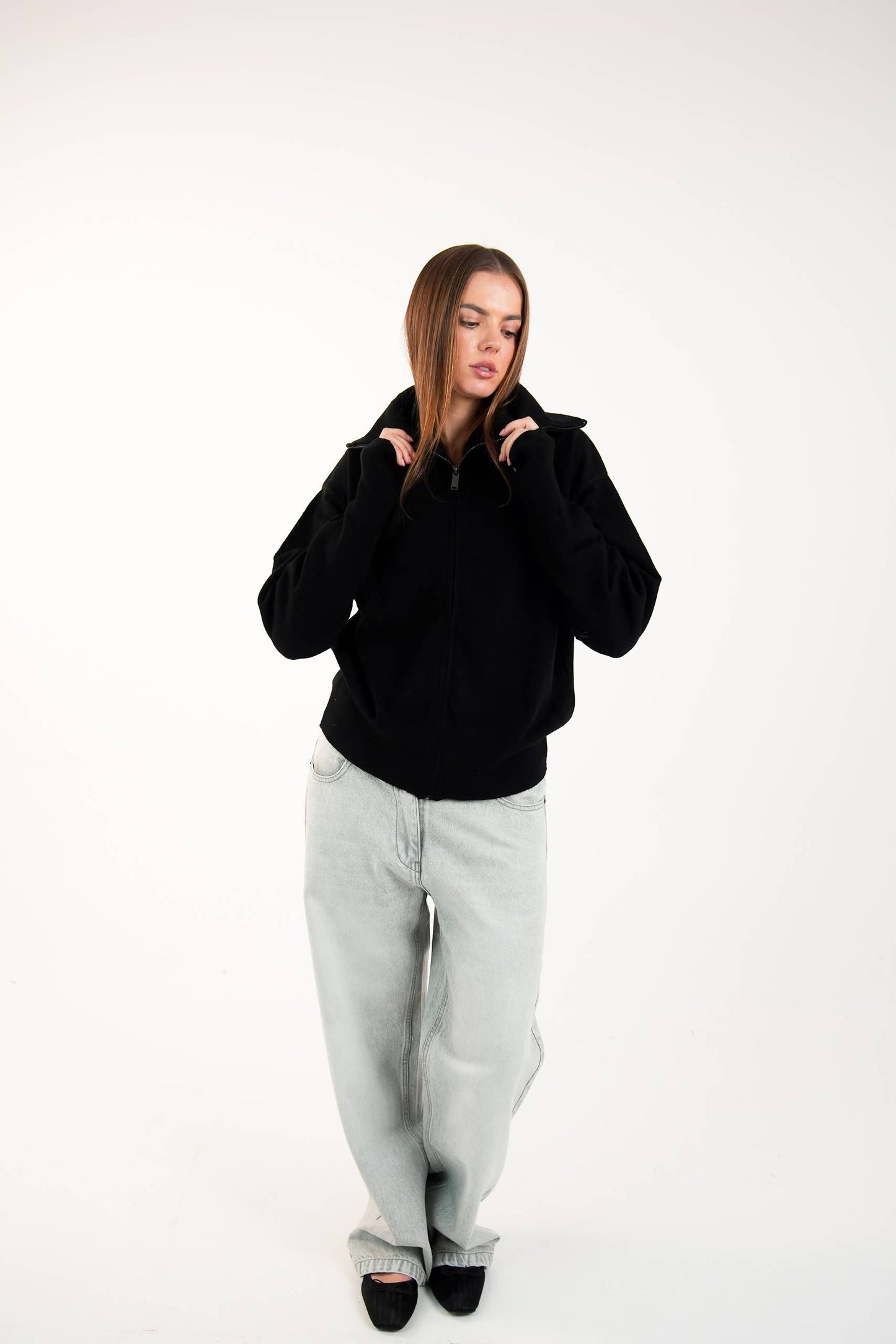 WOMEN'S HIGH NECK KNITTED JACKET