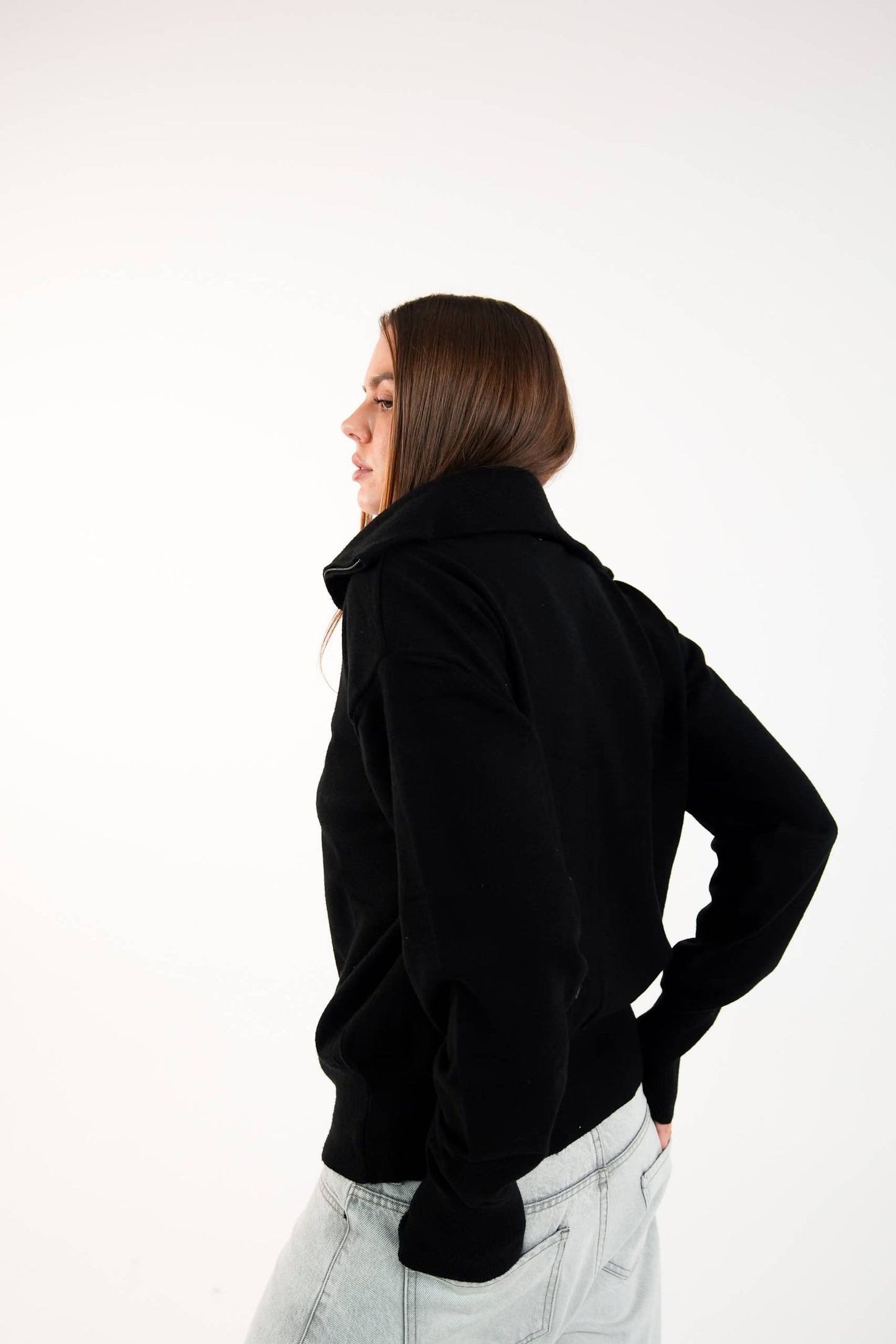 WOMEN'S HIGH NECK KNITTED JACKET