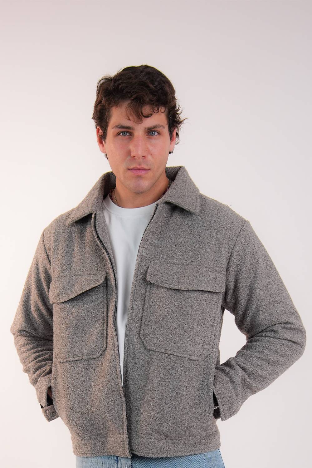 MEN'S GREIGE BOUCLE JACKET