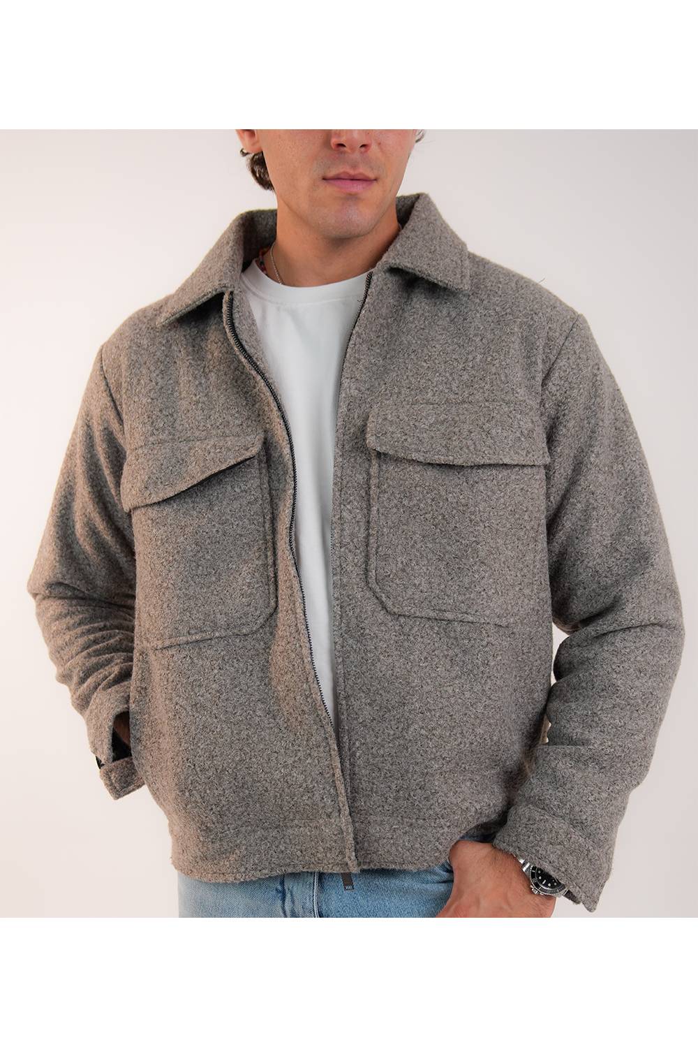 MEN'S GREIGE BOUCLE JACKET